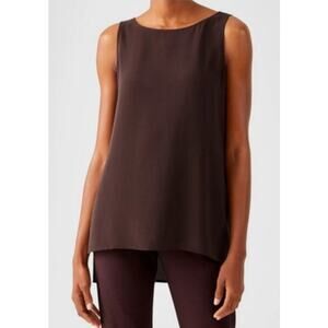 Eileen Fisher Silk Brown Scoop Neck Minimalist Loose Fit Sleeveless Tank Top XL